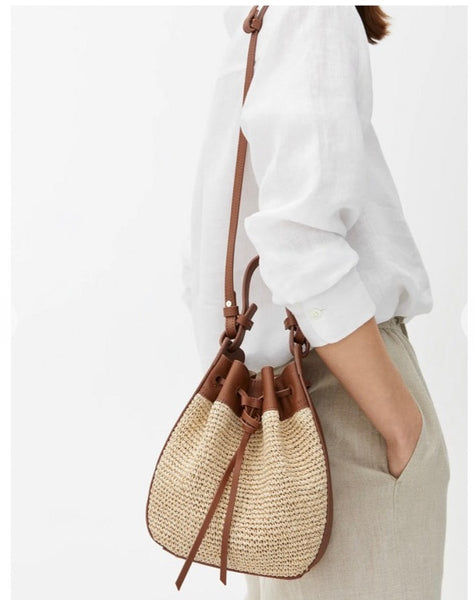 ARKET Leather Trimmed Straw Bag