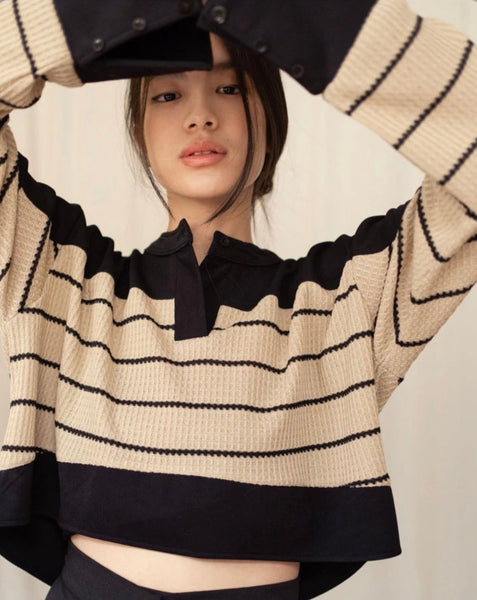 PARKER STRIPE CROP TOP IN LATTE BROWN