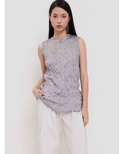 Sateen Textura Sleeveless Top Grey